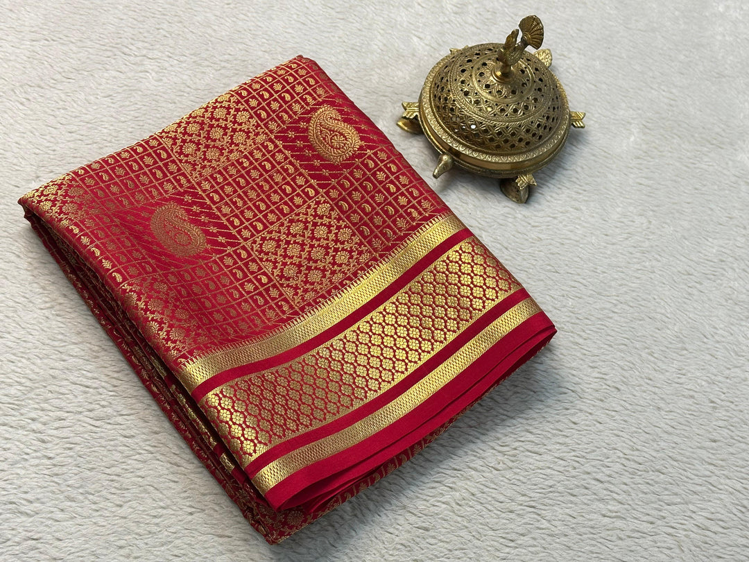 Unveiling Elegance: Pure Brocade Mysore Silk Sarees Crafted to Perfection in Red