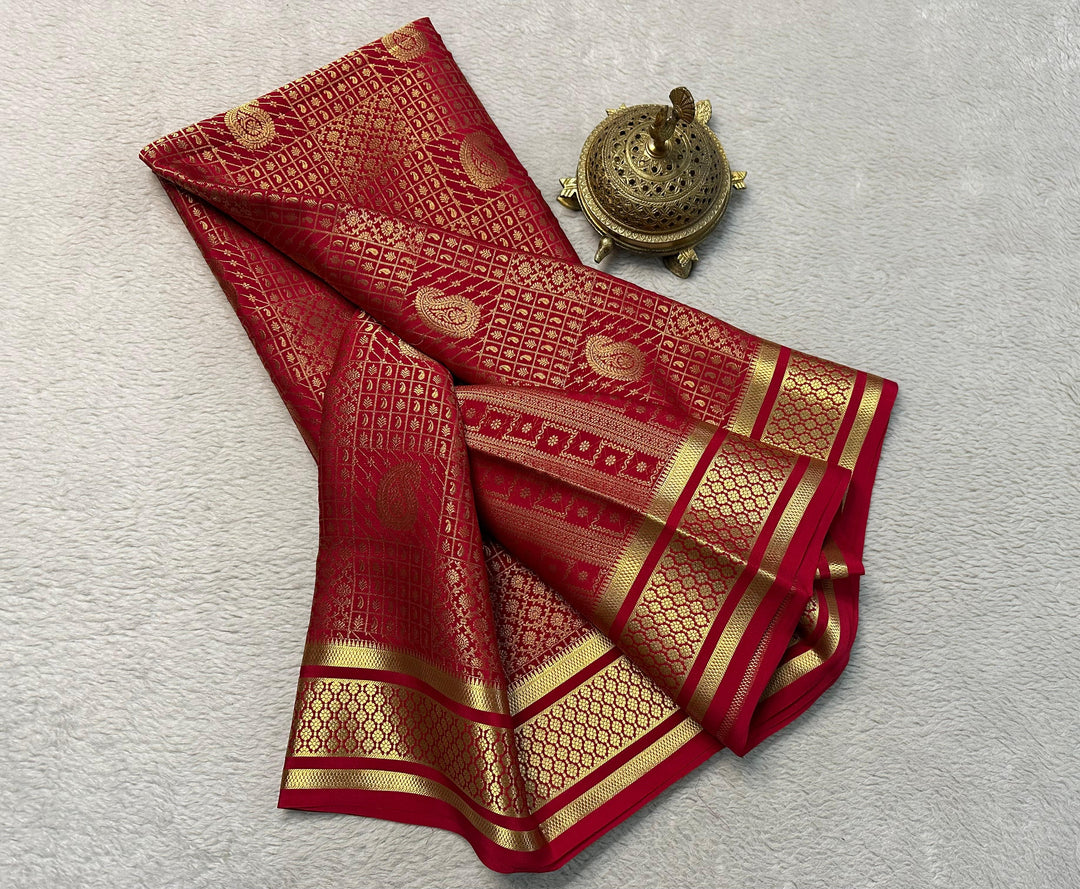 Timeless Red Traditional Mysore Saree Brocade And Zari Finish