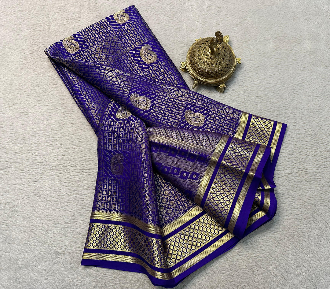 Luxurious Pure Brocade Mysore Silk Sarees in Blue : Where Tradition Meets Unmatched Quality