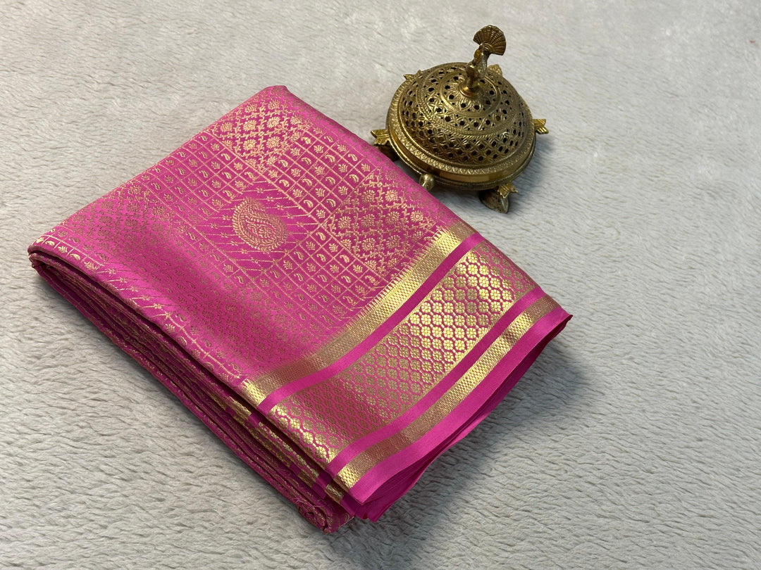 Celebrate Tradition with Luxurious Pure Brocade Mysore Silk Sarees in Baby Pink