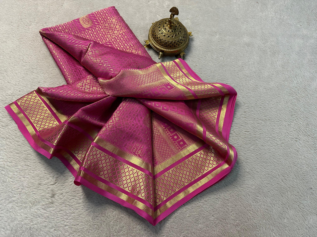 Celebrate Tradition with Luxurious Pure Brocade Mysore Silk Sarees in Baby Pink