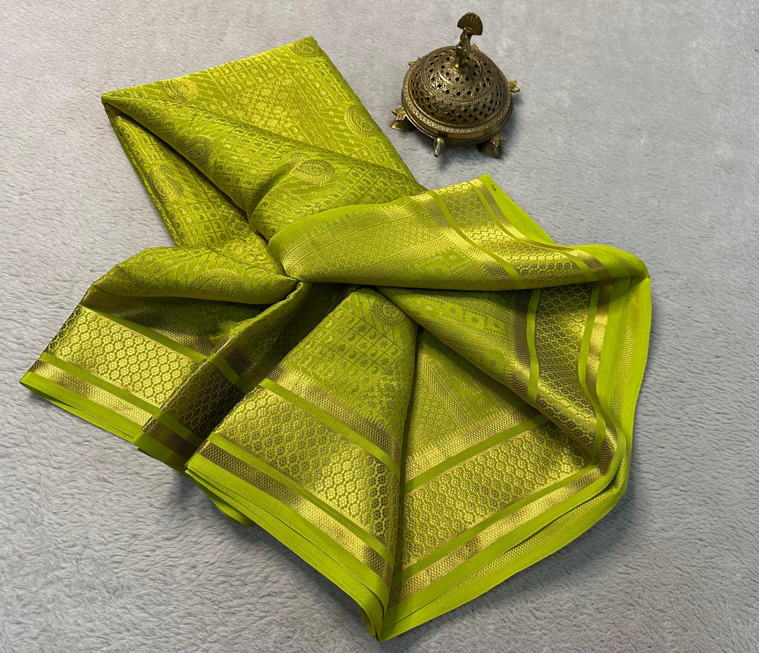 Graceful Lemon Zari Work Saree Pure Soft Mysore Brocade Silk