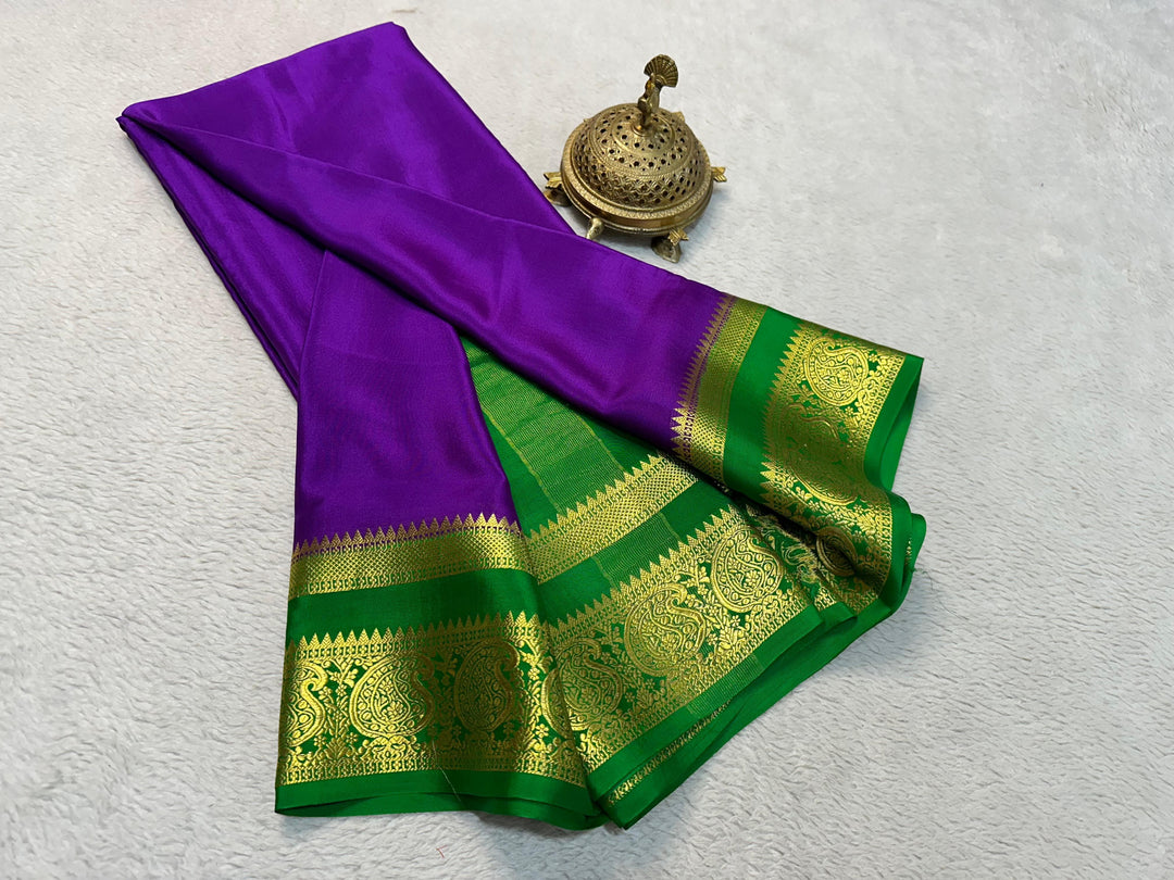 Regal Off White Pure Mysore Soft Silk Saree With Zari Brocade Work