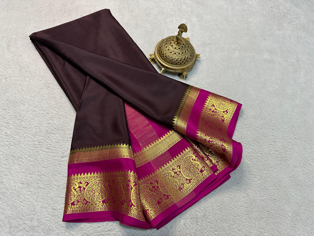 Regal Off White Pure Mysore Soft Silk Saree With Zari Brocade Work