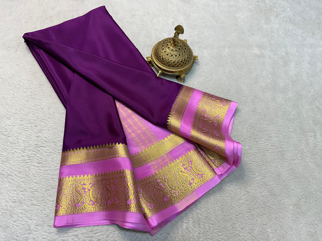 Regal Off White Pure Mysore Soft Silk Saree With Zari Brocade Work