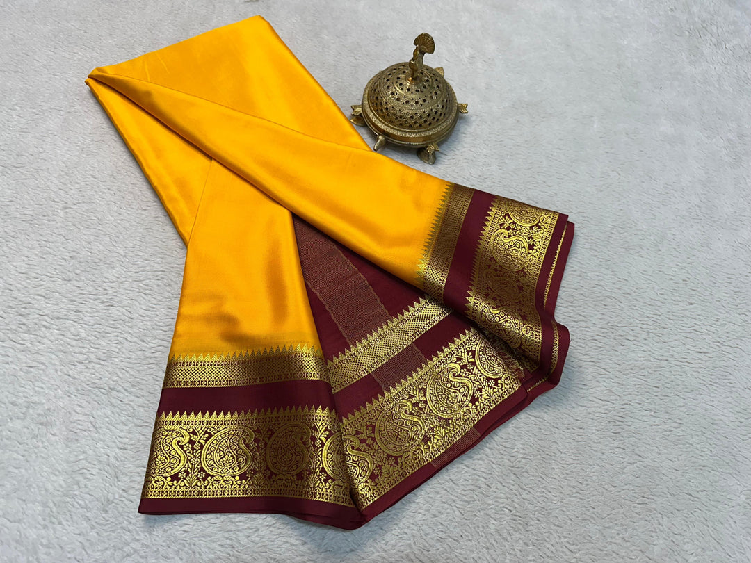Regal Off White Pure Mysore Soft Silk Saree With Zari Brocade Work