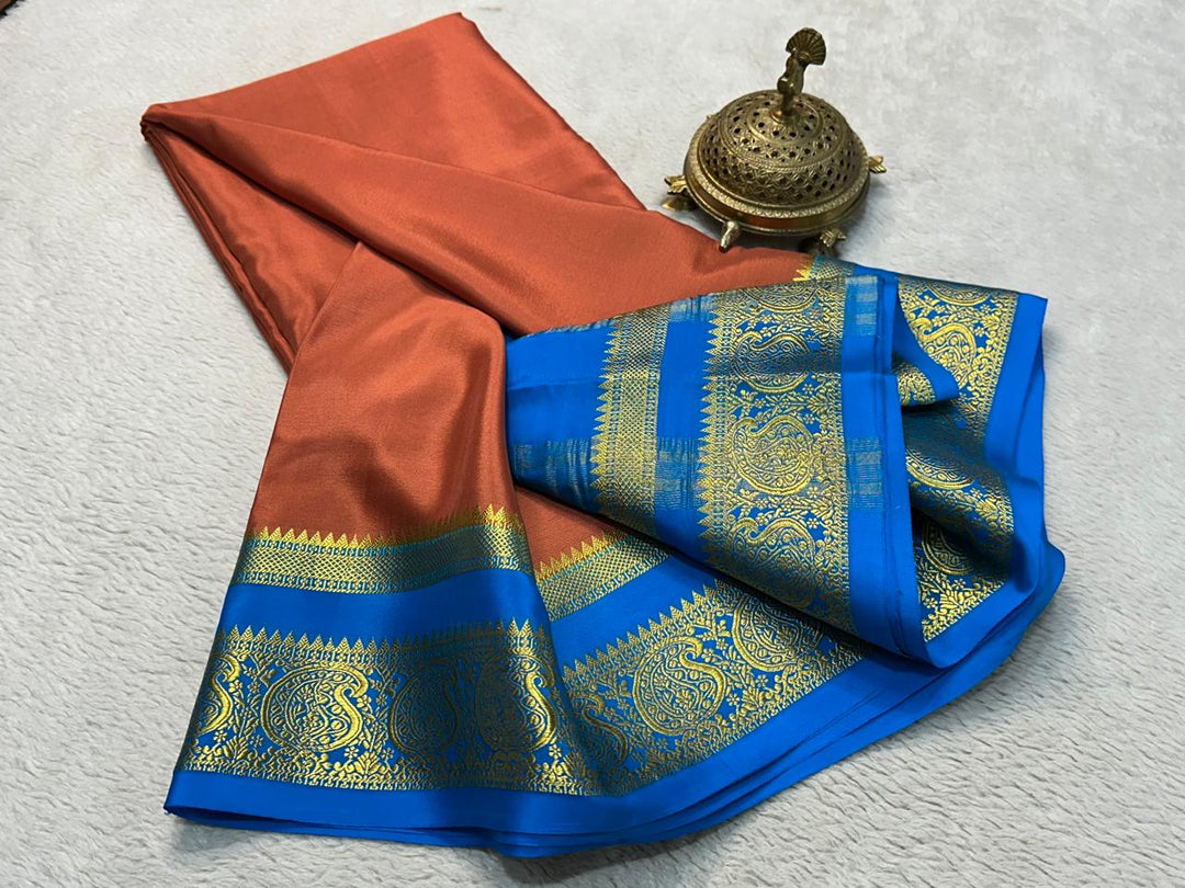 Regal Off White Pure Mysore Soft Silk Saree With Zari Brocade Work