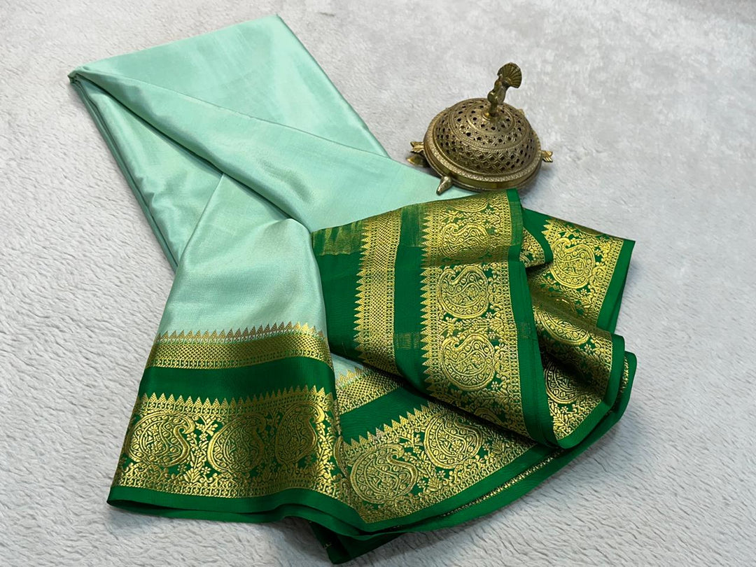 Regal Off White Pure Mysore Soft Silk Saree With Zari Brocade Work