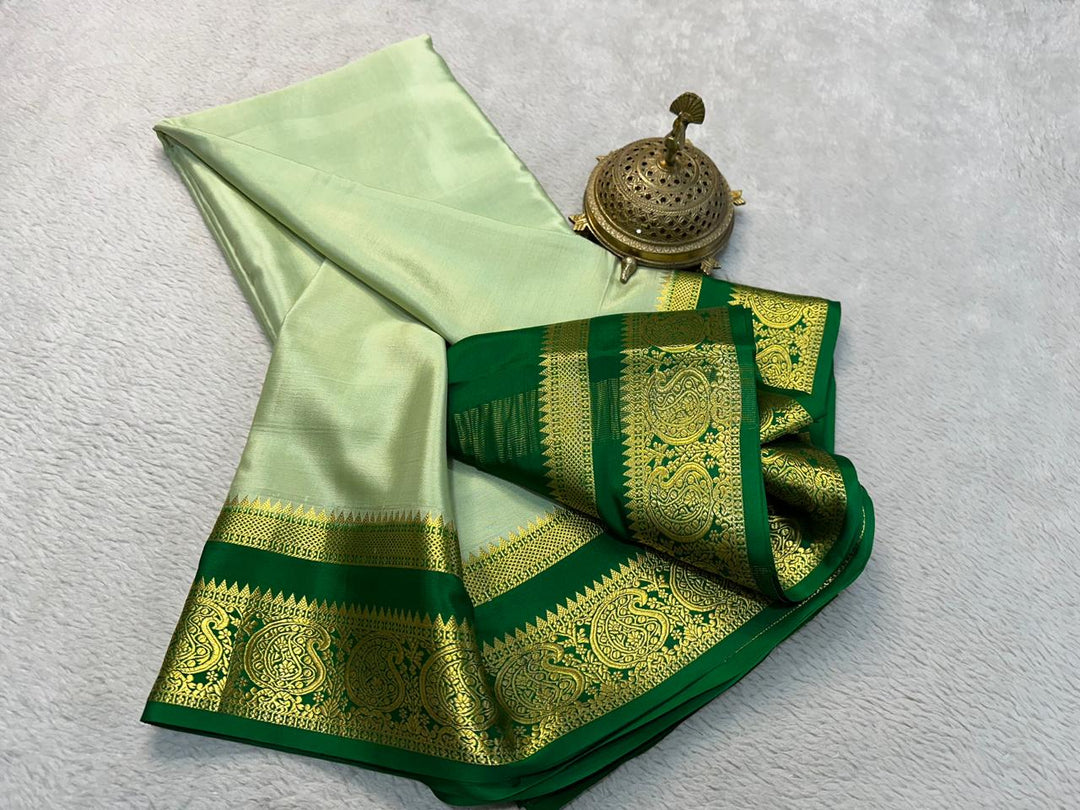 Regal Off White Pure Mysore Soft Silk Saree With Zari Brocade Work