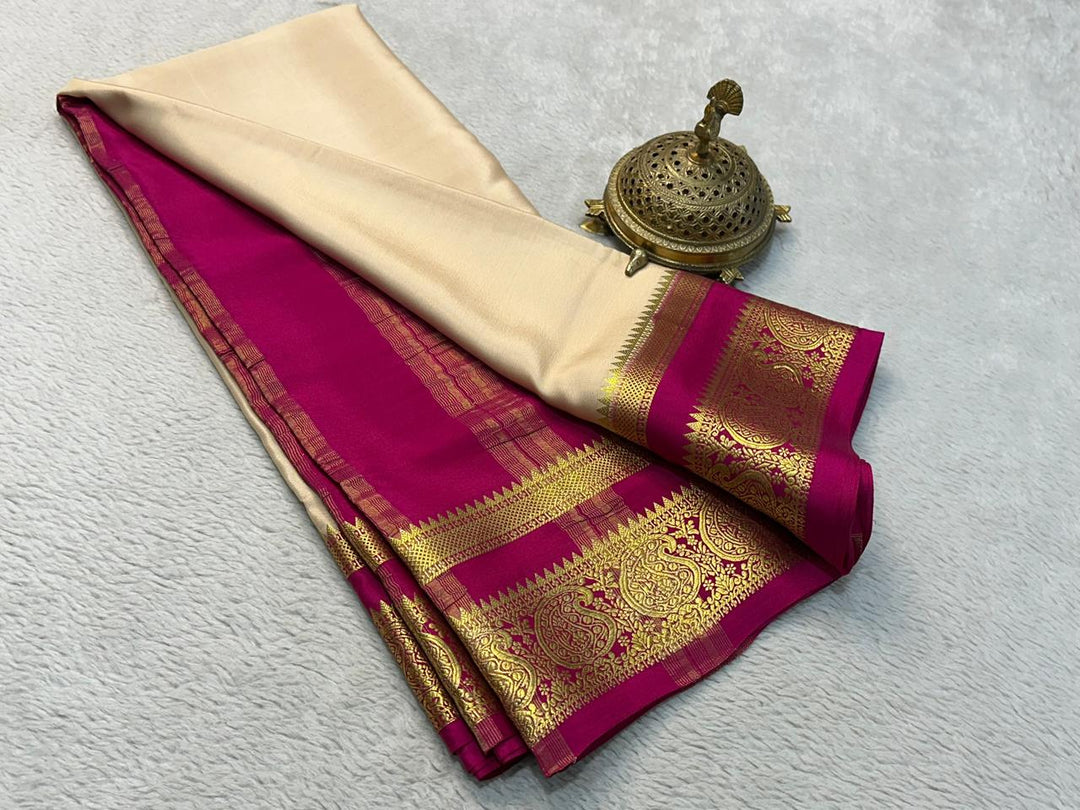 Regal Off White Pure Mysore Soft Silk Saree With Zari Brocade Work