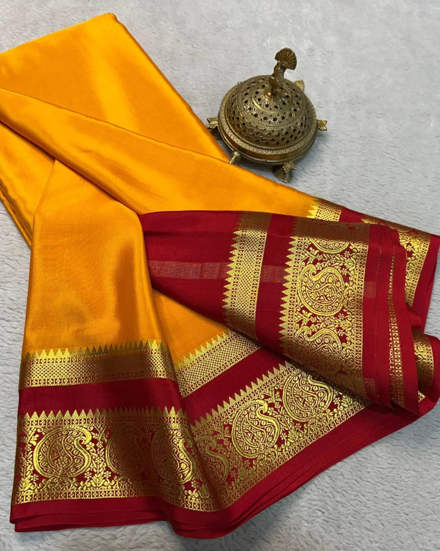 Regal Off White Pure Mysore Soft Silk Saree With Zari Brocade Work