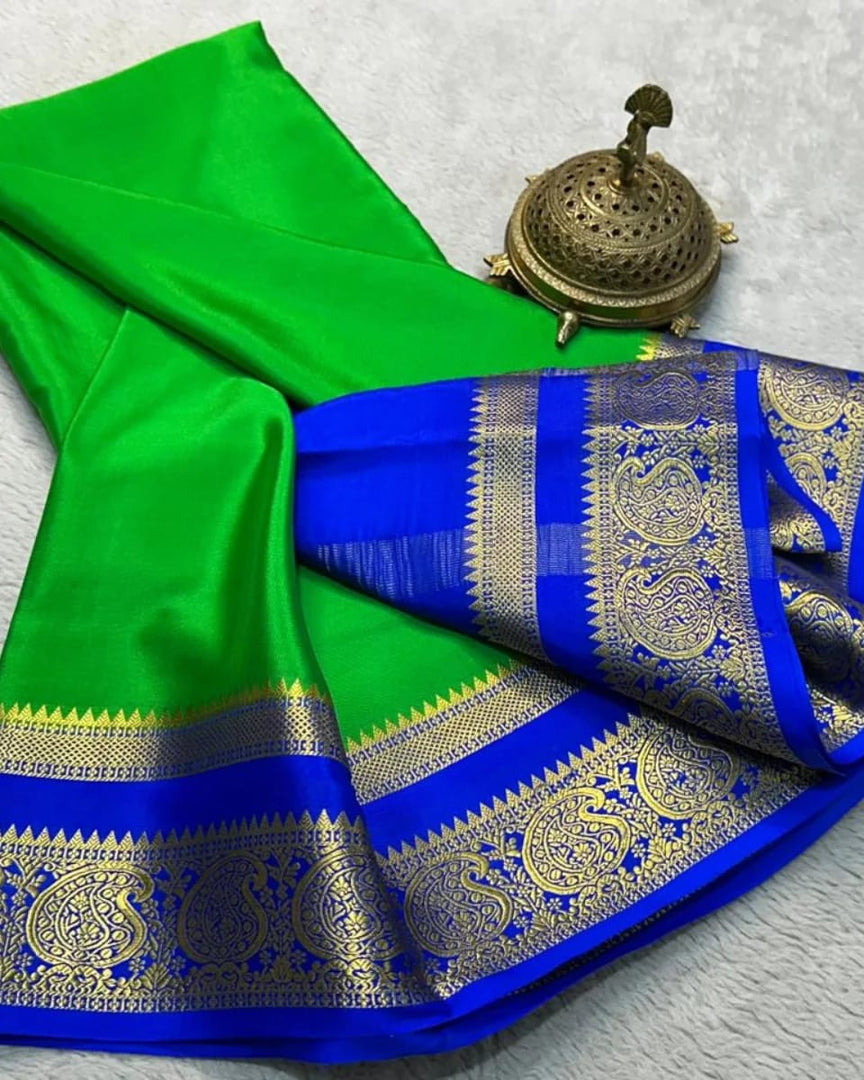 Regal Off White Pure Mysore Soft Silk Saree With Zari Brocade Work
