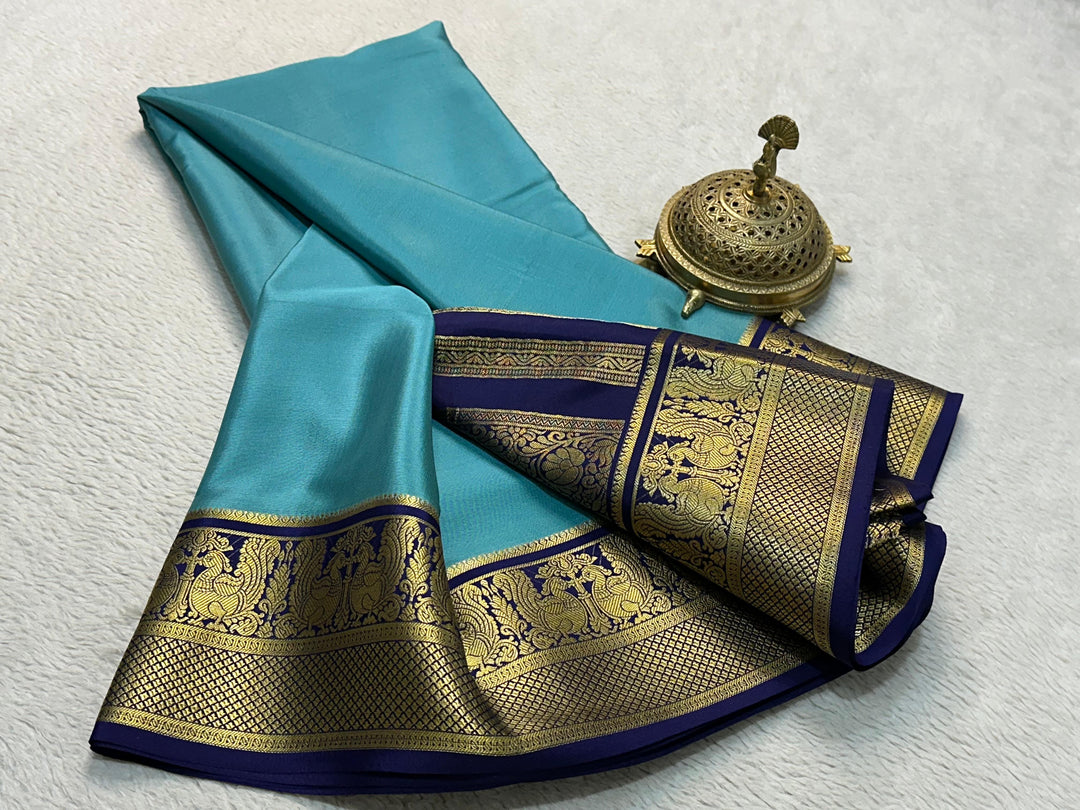 Mysore Silk Saree With Heavy Zari Borders Vibrant Multicolour Design And Stylish Blouse