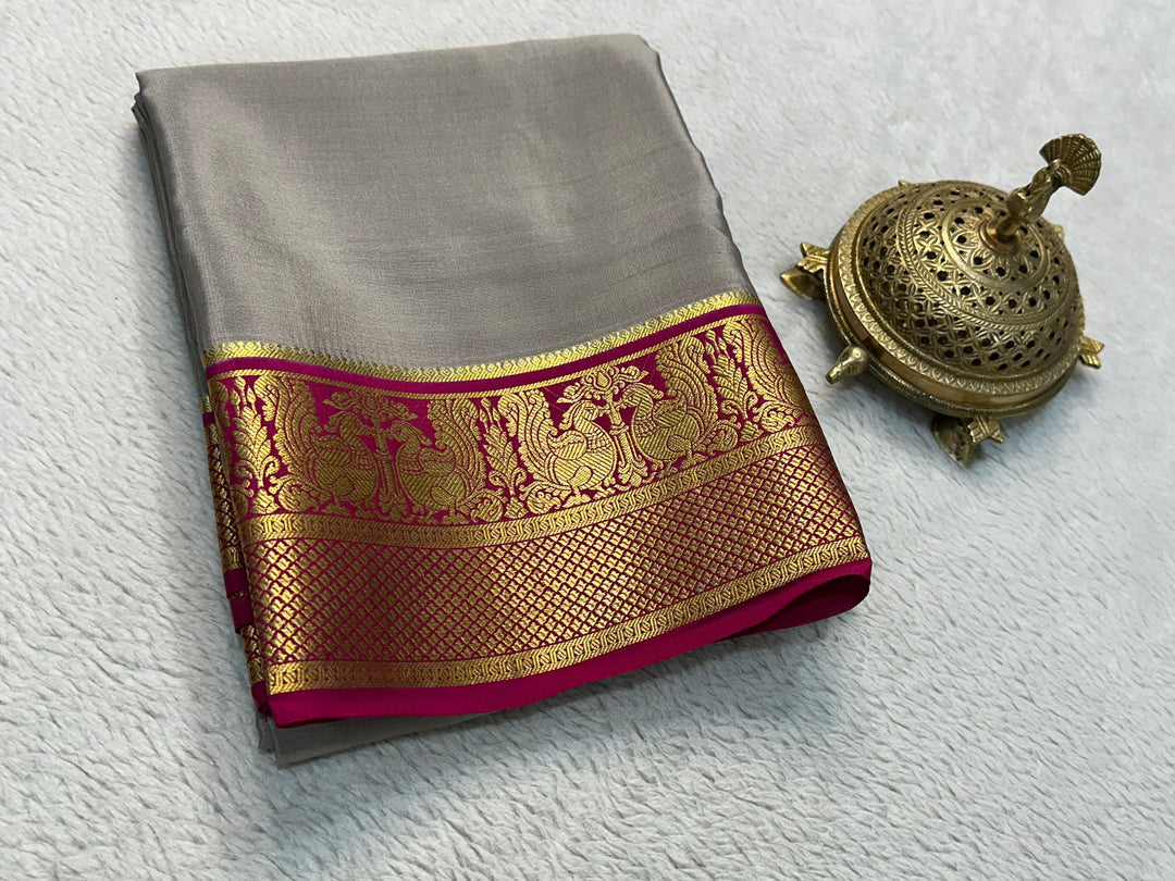 Mysore Silk Saree With Heavy Zari Borders Vibrant Multicolour Design And Stylish Blouse