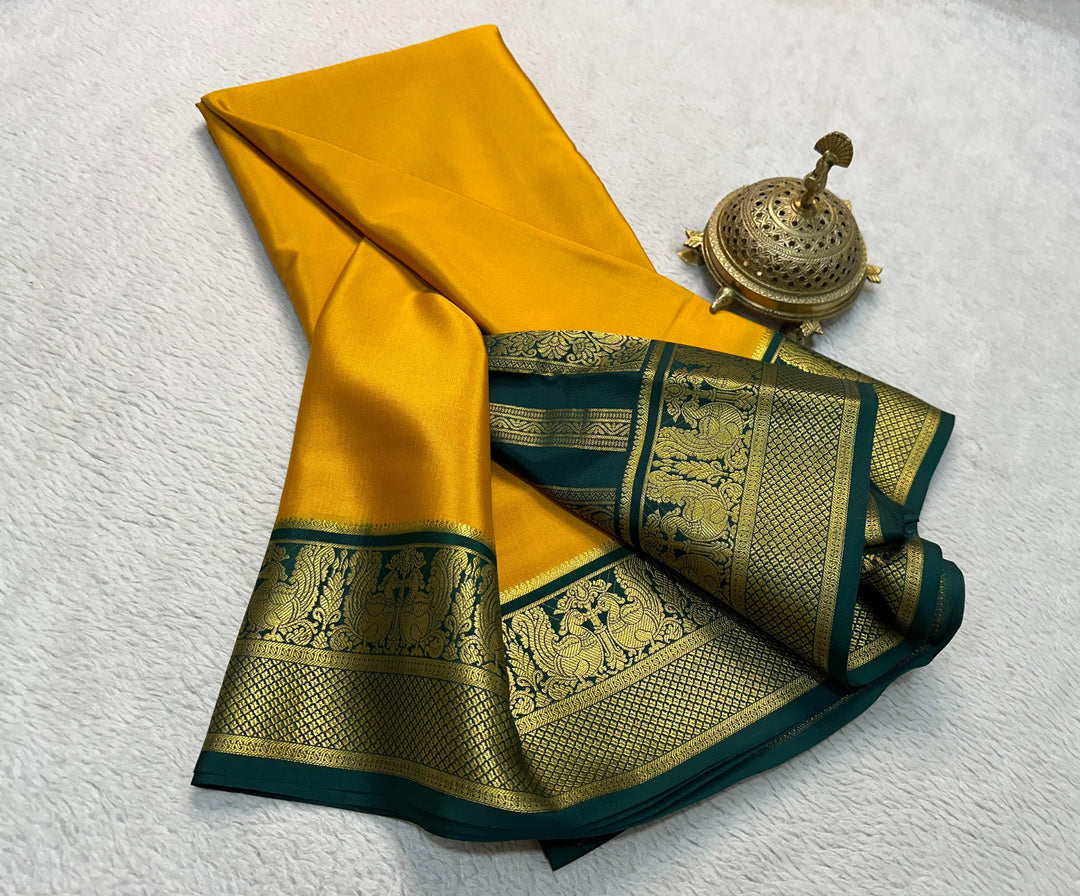 Mysore Silk Saree With Heavy Zari Borders Vibrant Multicolour Design And Stylish Blouse