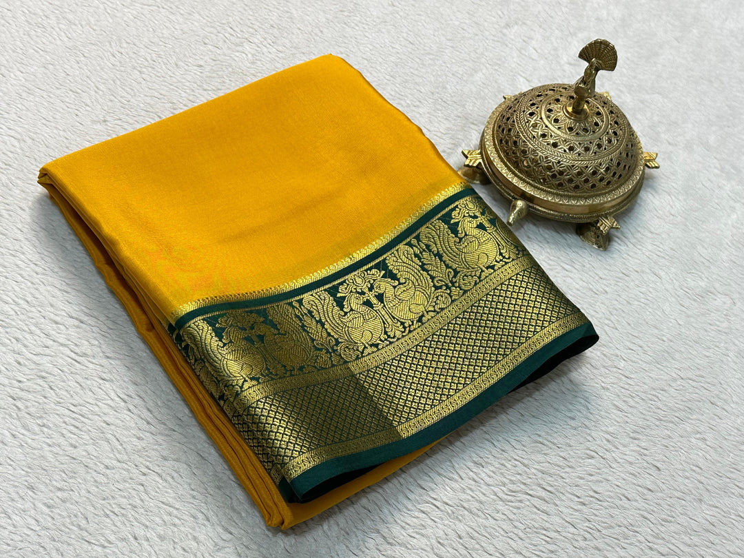 Mysore Silk Saree With Heavy Zari Borders Vibrant Multicolour Design And Stylish Blouse