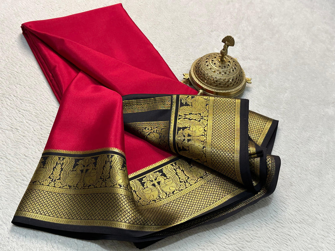 Mysore Silk Saree With Heavy Zari Borders Vibrant Multicolour Design And Stylish Blouse
