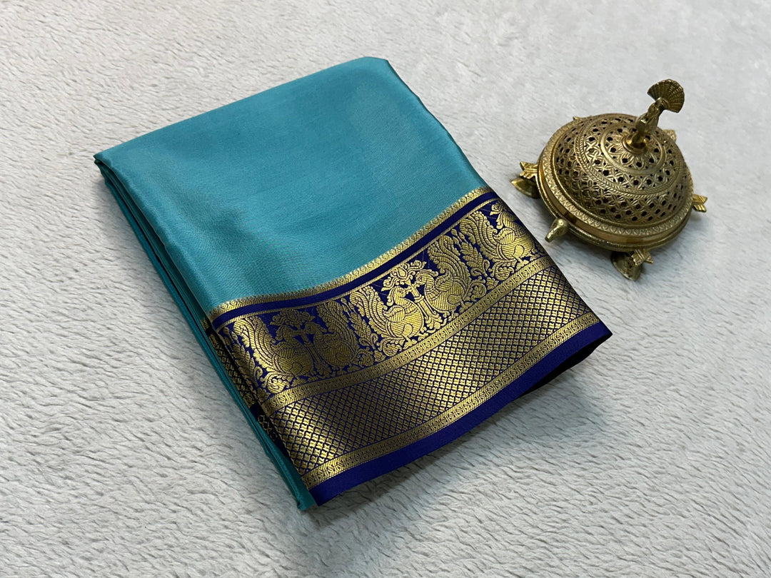 Mysore Silk Saree With Heavy Zari Borders Vibrant Multicolour Design And Stylish Blouse