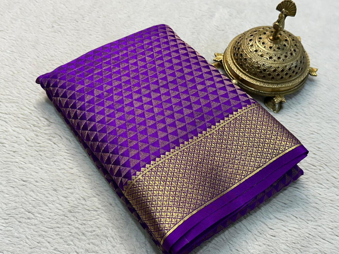 Traditional Mysore Silk Saree Multicolour Brocade Design With Rich Zari Work And Unstitched Blouse