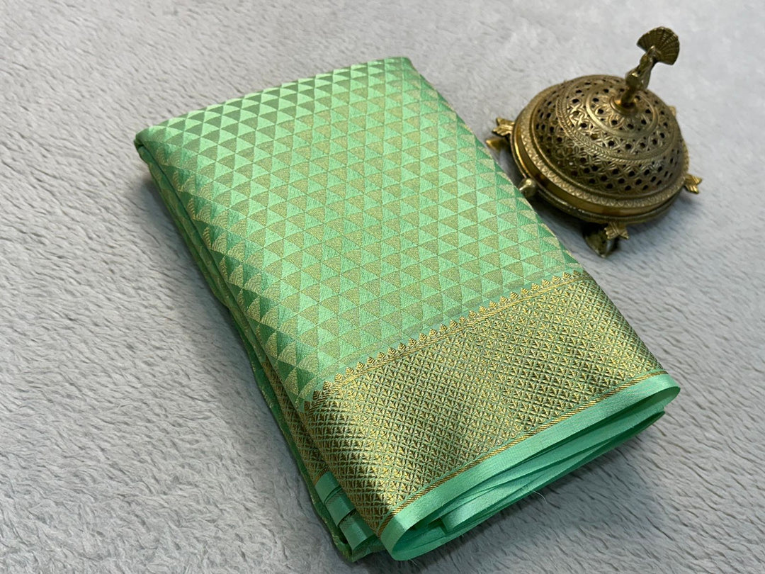 Traditional Mysore Silk Saree Multicolour Brocade Design With Rich Zari Work And Unstitched Blouse