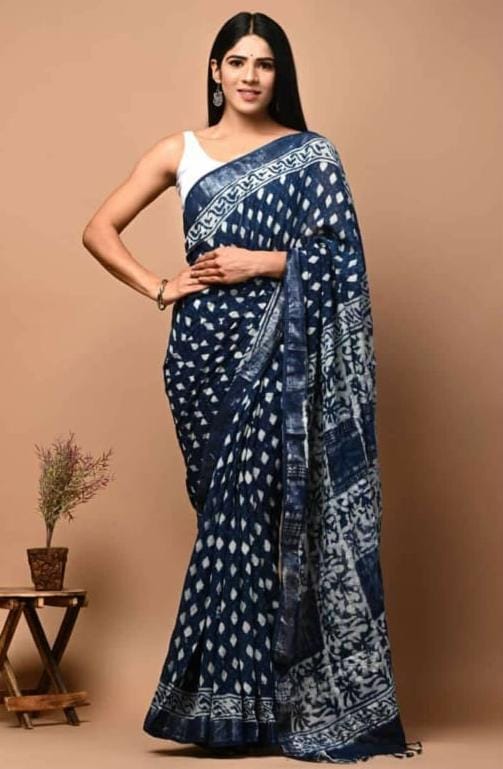 Elegant Daily Use Saree Pure Linen With Printed Body And Zari Border