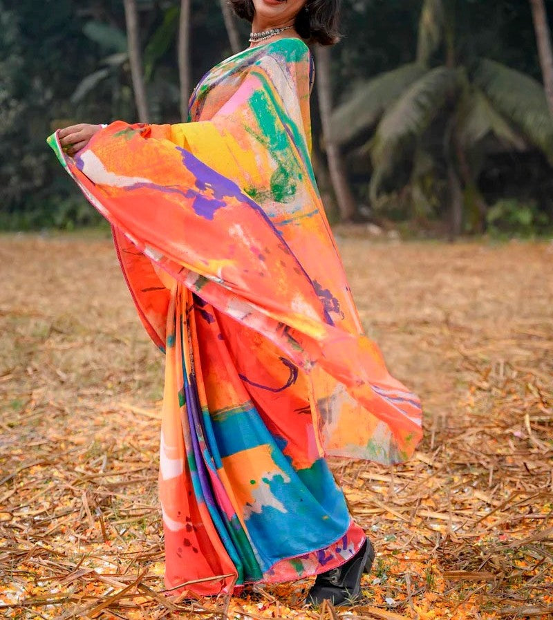 Festive Elegance: Vibrant Multicolour Cotton Printed Sarees for a Stylish Holi!