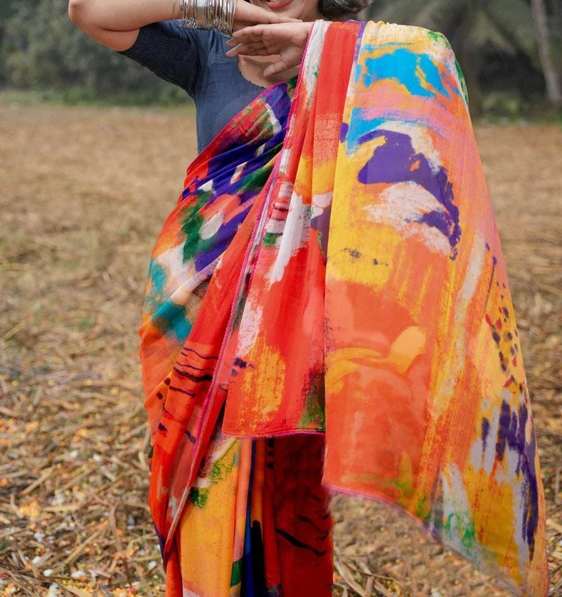 Festive Elegance: Vibrant Multicolour Cotton Printed Sarees for a Stylish Holi!