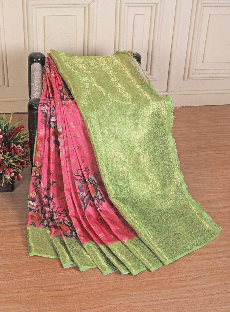 Tussar Silk HandPrint kanchi pallu silk sarees with blouse