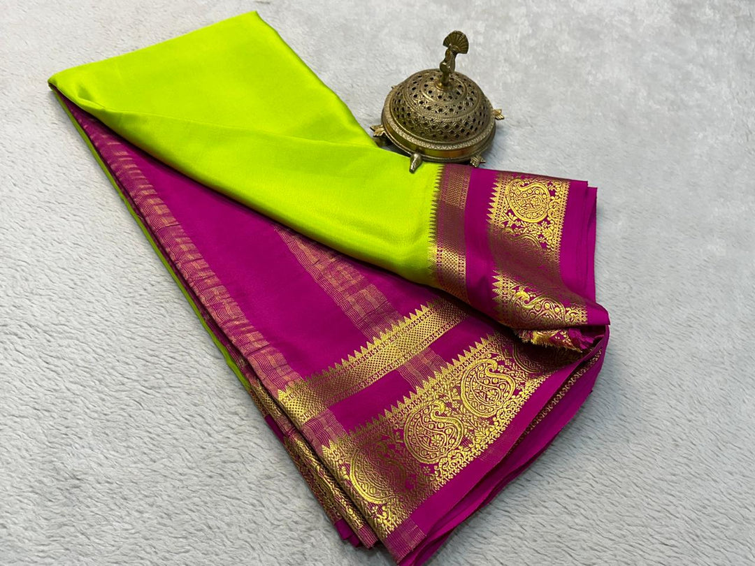 Regal Off White Pure Mysore Soft Silk Saree With Zari Brocade Work