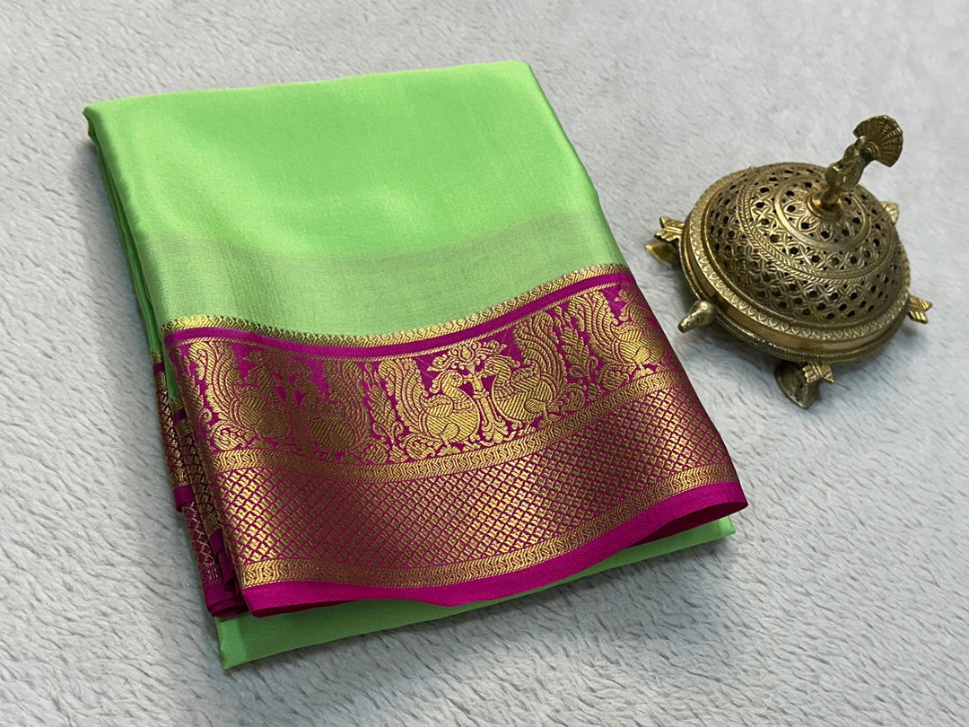 Mysore Silk Saree With Heavy Zari Borders Vibrant Multicolour Design And Stylish Blouse