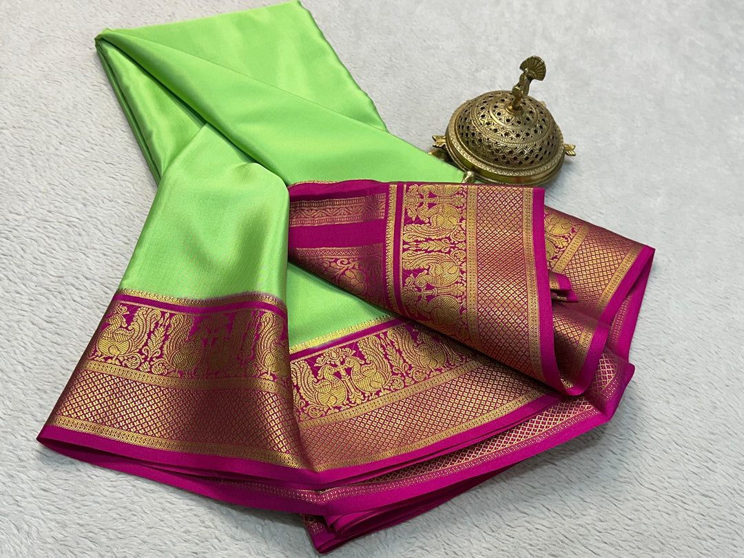 Mysore Silk Saree With Heavy Zari Borders Vibrant Multicolour Design And Stylish Blouse