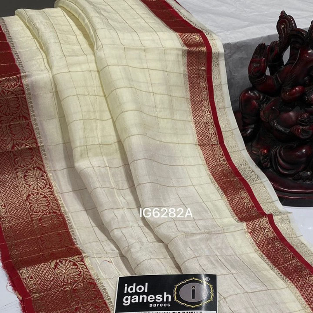 White Color Silk Weaving Border Work Saree