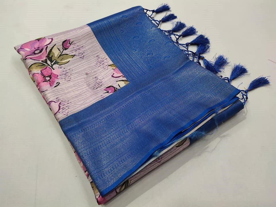 Lavender Nd Sky Pattu Soft Silk Saree