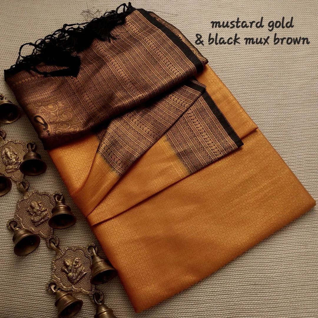 Beautiful Gold And Black Kubera Pattu Silk Saree With Striking Contrast Border Design