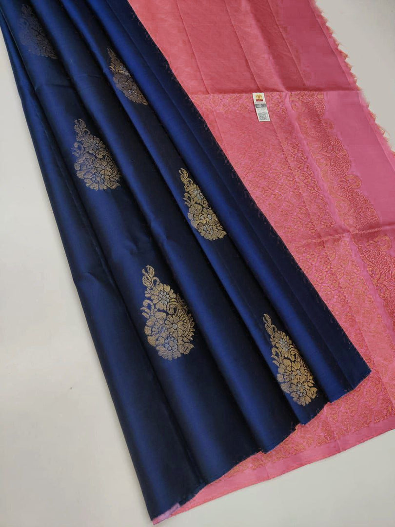 Impressive Navy Blue Soft Silk Saree With Designer Blouse Piece