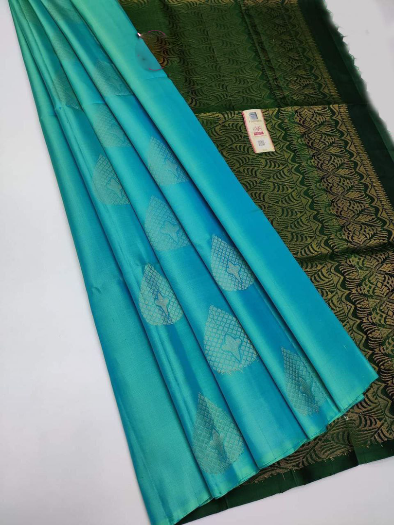 SkyBlue-premium-quality-silk-pure-gold-and-silver-zari-big-meena-work-saree