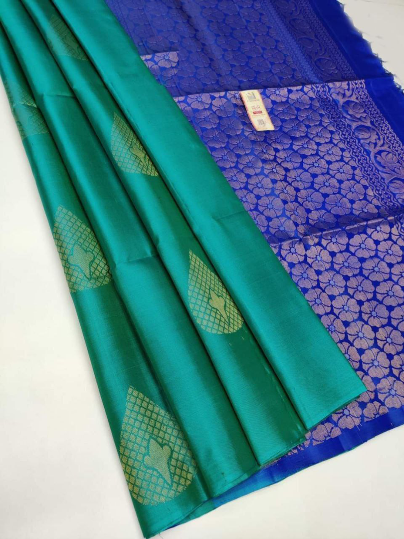 Deep Blue-premium-quality-silk-pure-gold-and-silver-zari-big-meena-work-saree