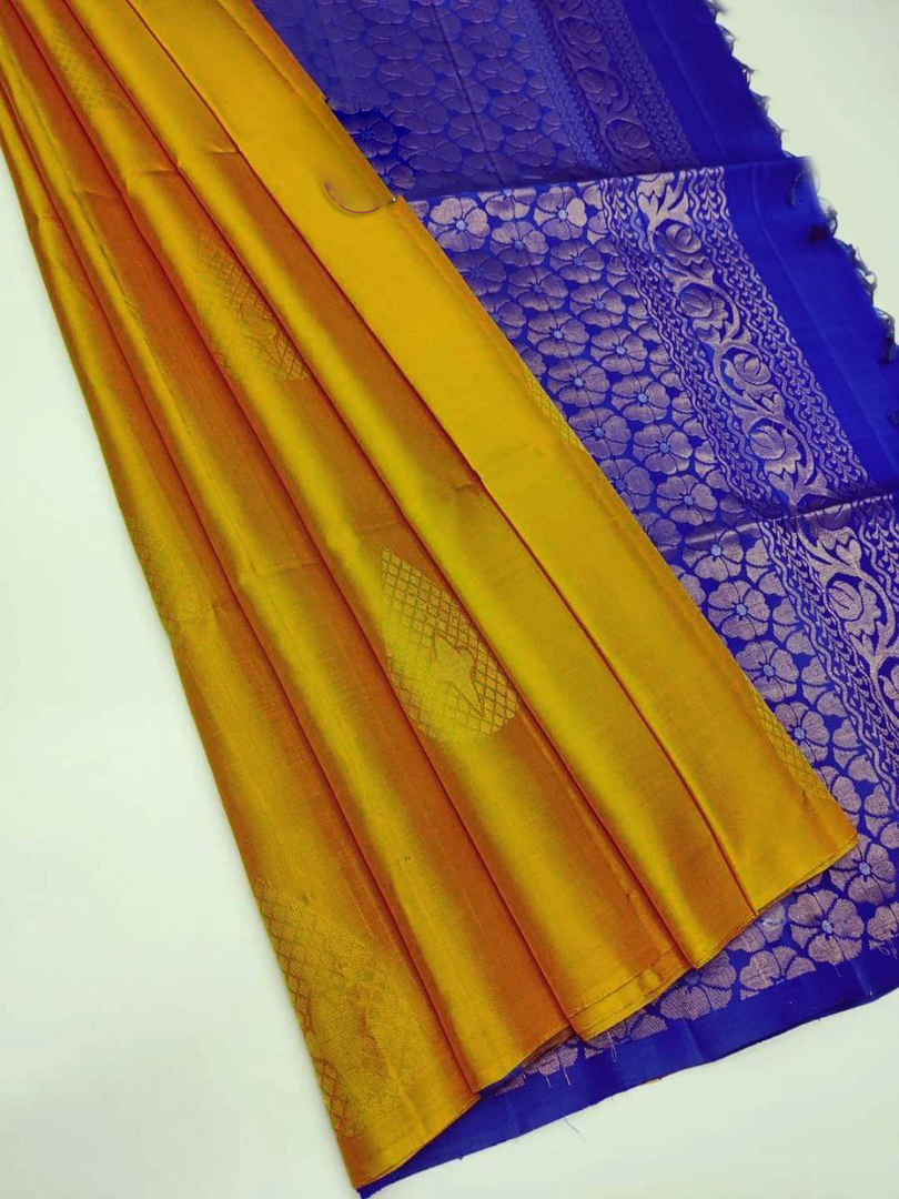 Mango Yellow-premium-quality-silk-pure-gold-and-silver-zari-big-meena-work-saree