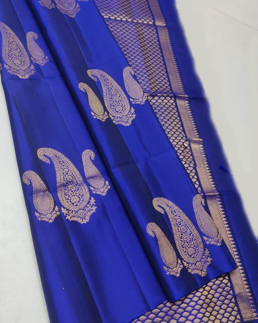 Peacock Chakram Buttas Royal Blue Soft Silk Saree