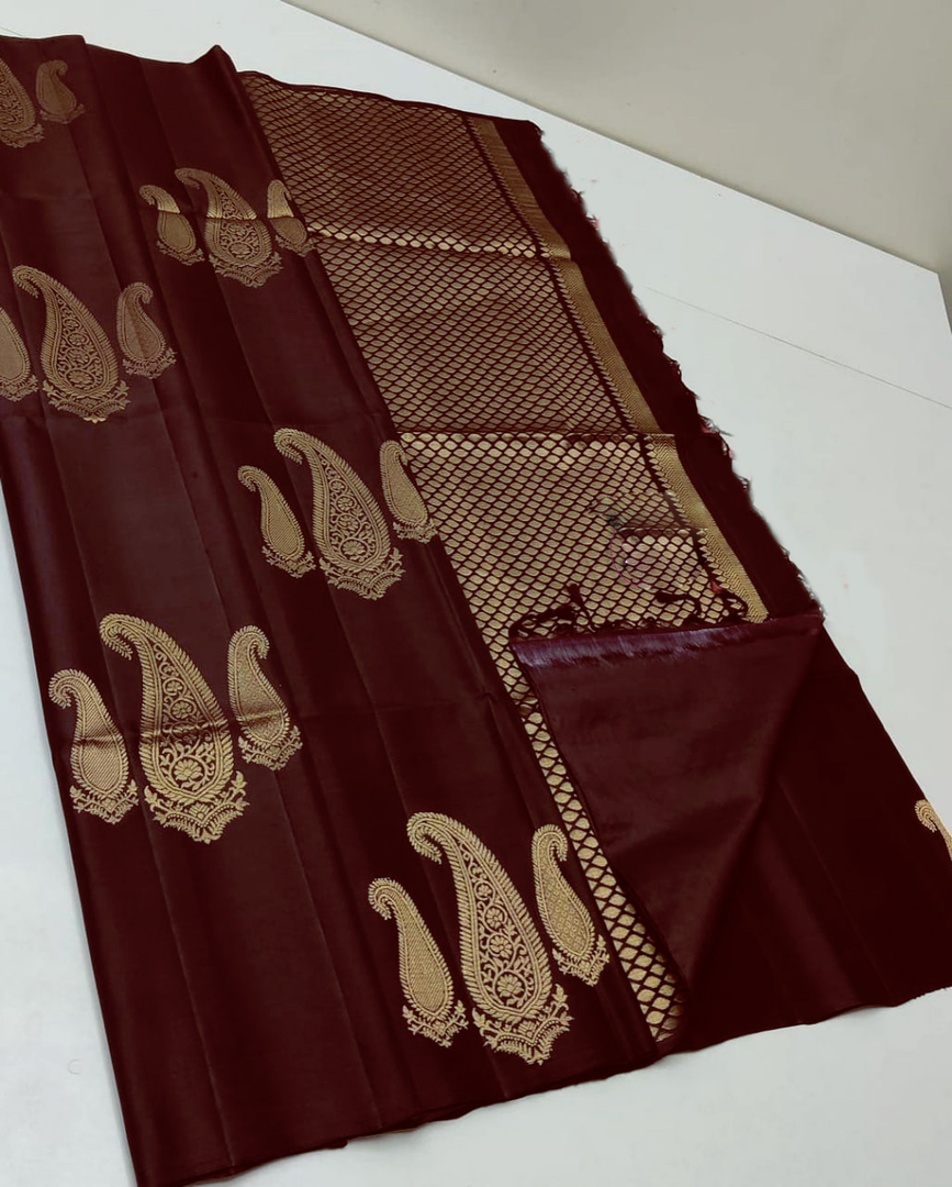 Impressive Brown Soft Silk Saree With Prominent BLouse Piece