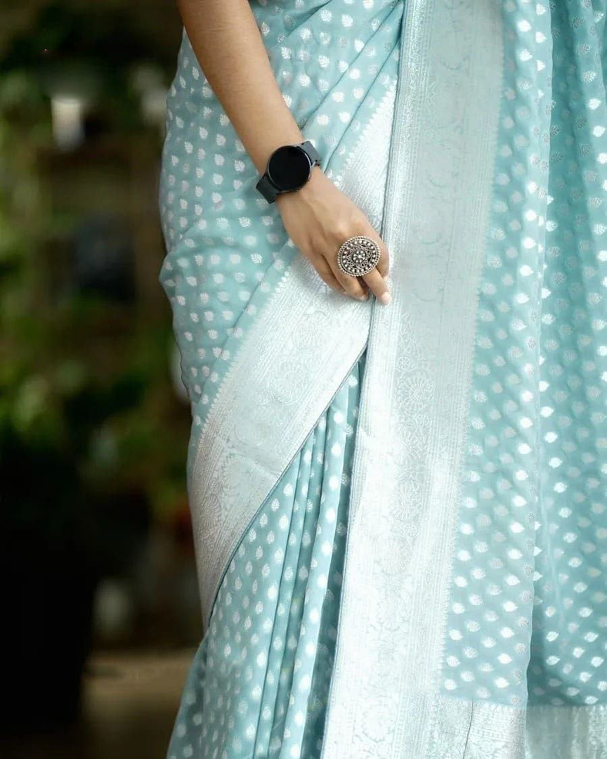 light blue Color Pure Georgette Silk Handloom Saree