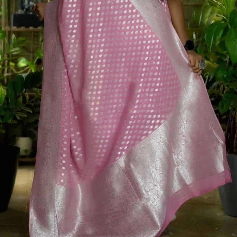 pink Color Pure Georgette Silk Handloom Saree