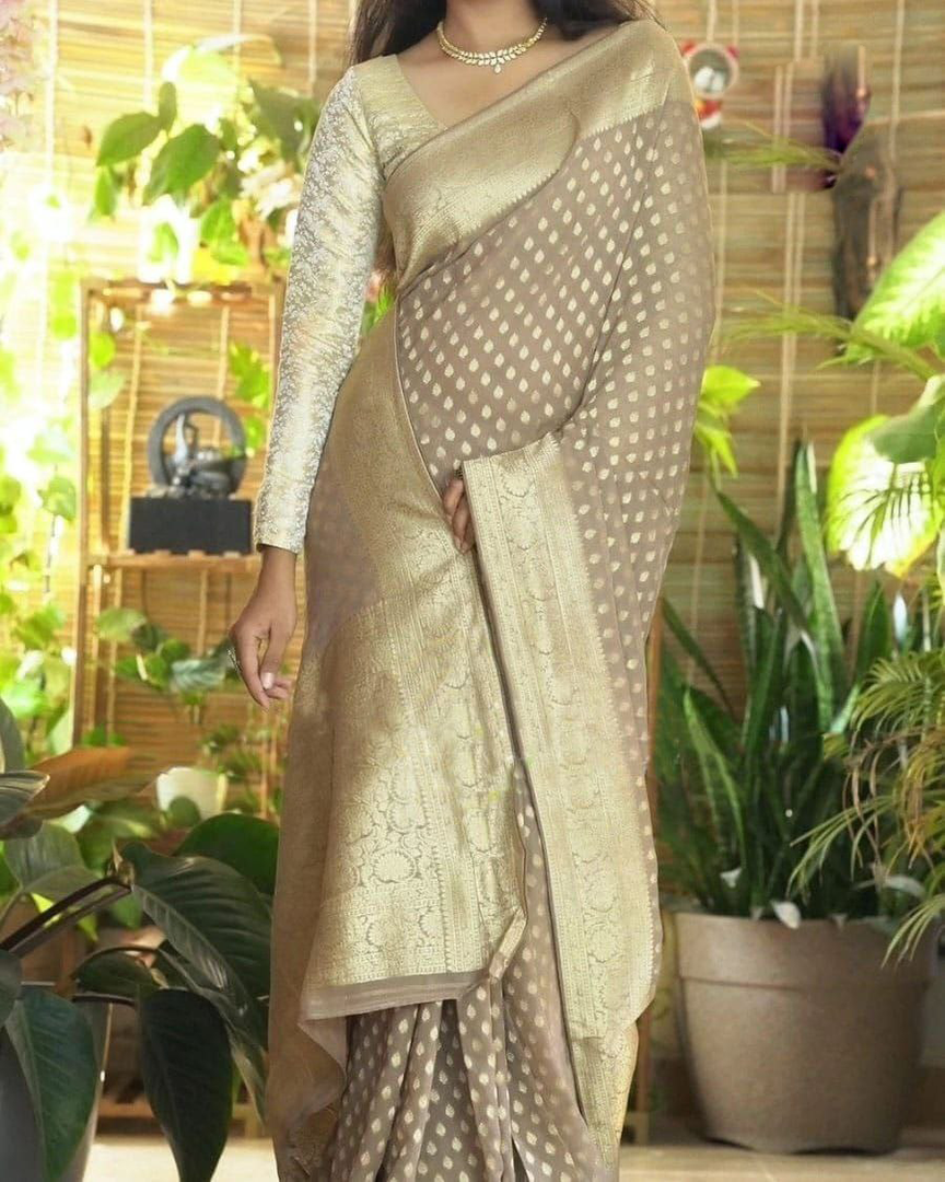 golden Color Pure Georgette Silk Handloom Saree