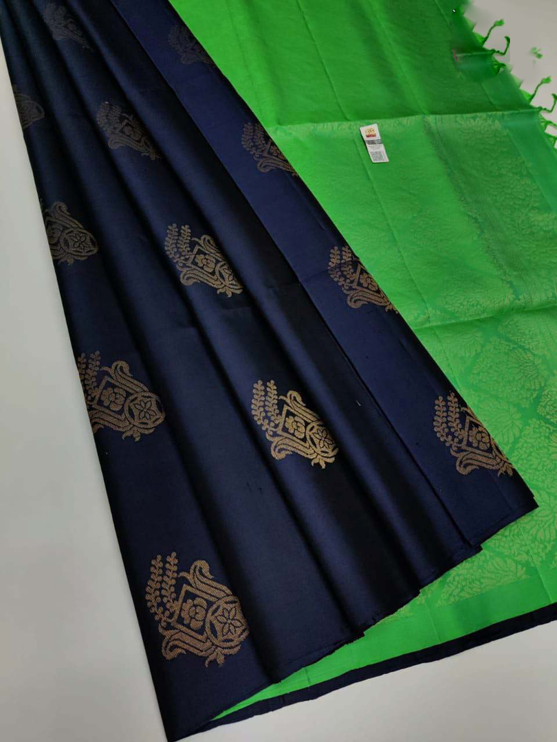 Blue Premium Quality Silk Pure Gold And Silver Zari Big Meena Work Saree