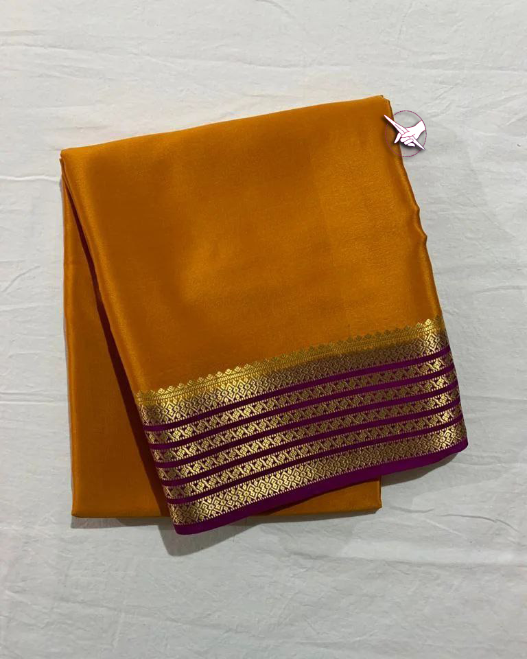 Orange And Purple Mysore Soft Silk Zari Border Saree Festive And Elegant Look