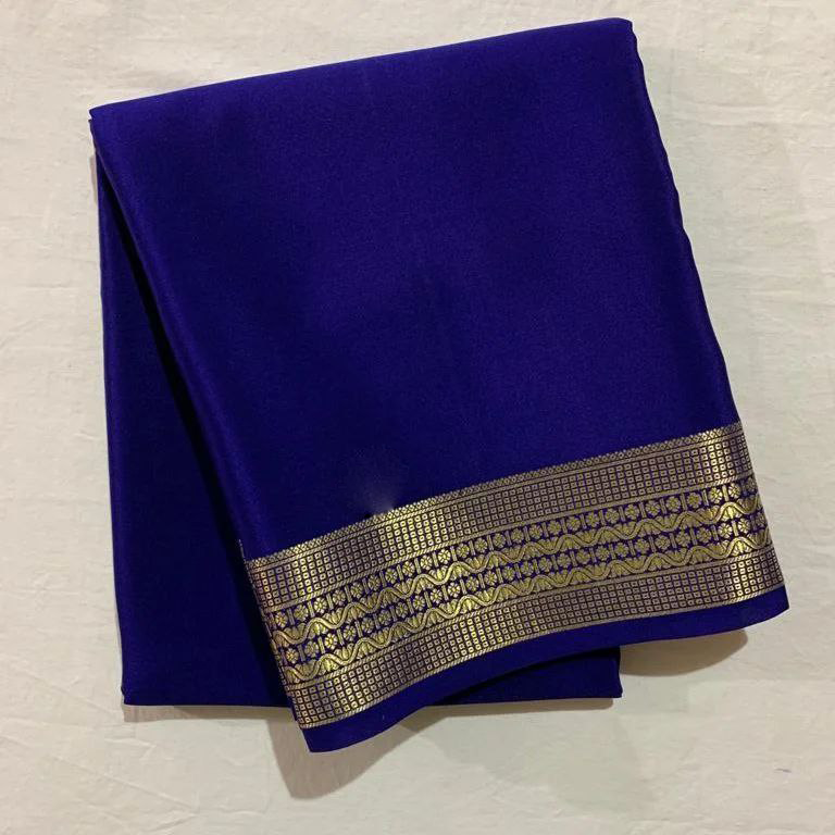 GORGEOUS  Mysore silk sarees in beautiful zari border in Deep Blue colours! 😍