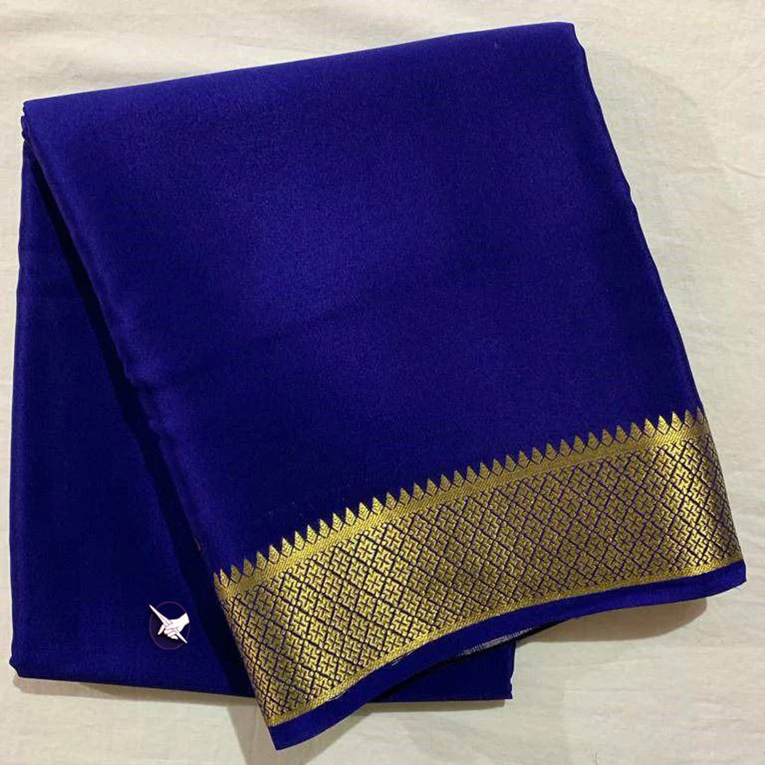 Dark Royal Blue Mysore Crepe Silk Saree