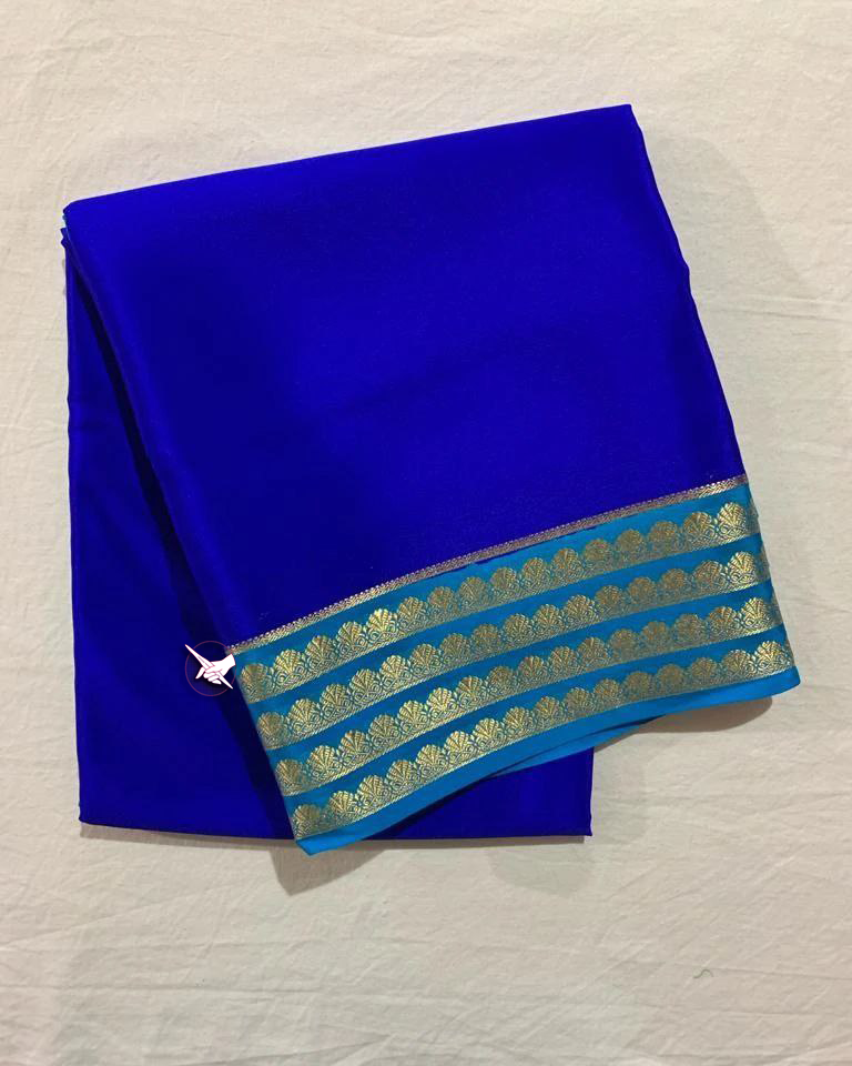 🥰 Exclusive  Zari Border Blue nd Green nColour Plain Mysore Silk Saree.🥰