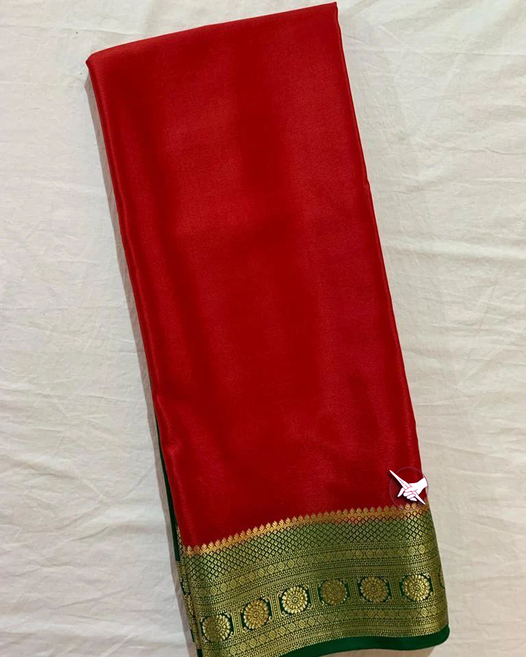 🥰 Exclusive Zari Border Red Plain Mysore Silk Saree.🥰