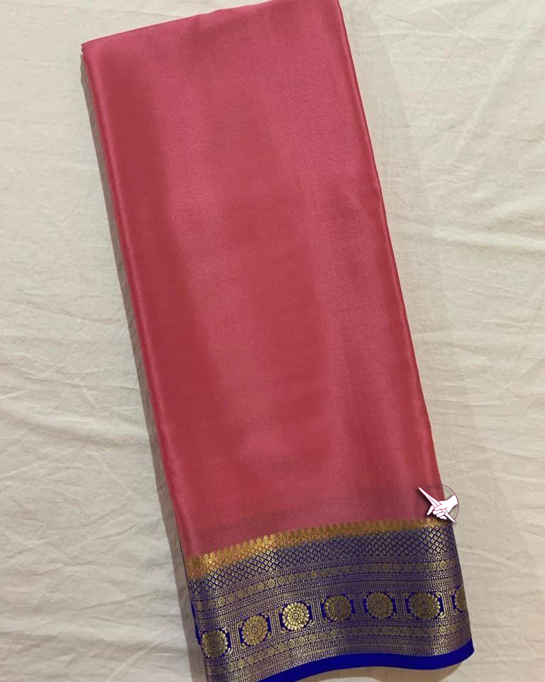 🥰 Exclusive  Zari Border Pink Mysore Silk Saree.🥰